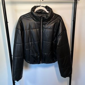 Black Faux Leather Puffer